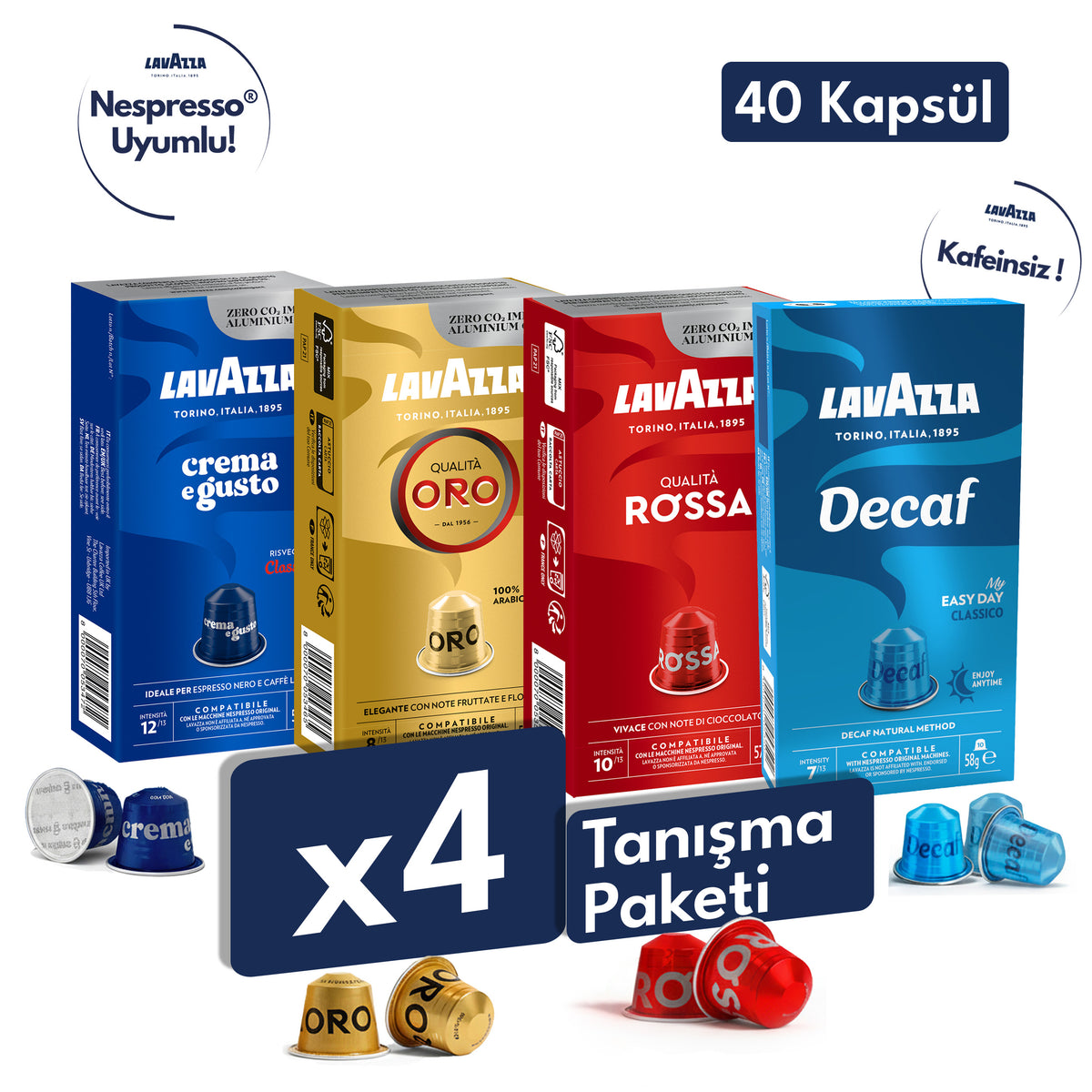 Qualità Oro, Qualità Rossa, Crema e Gusto, Decaf Nespresso® Uyumlu Kapsül 40’lı Tanışma Paketi