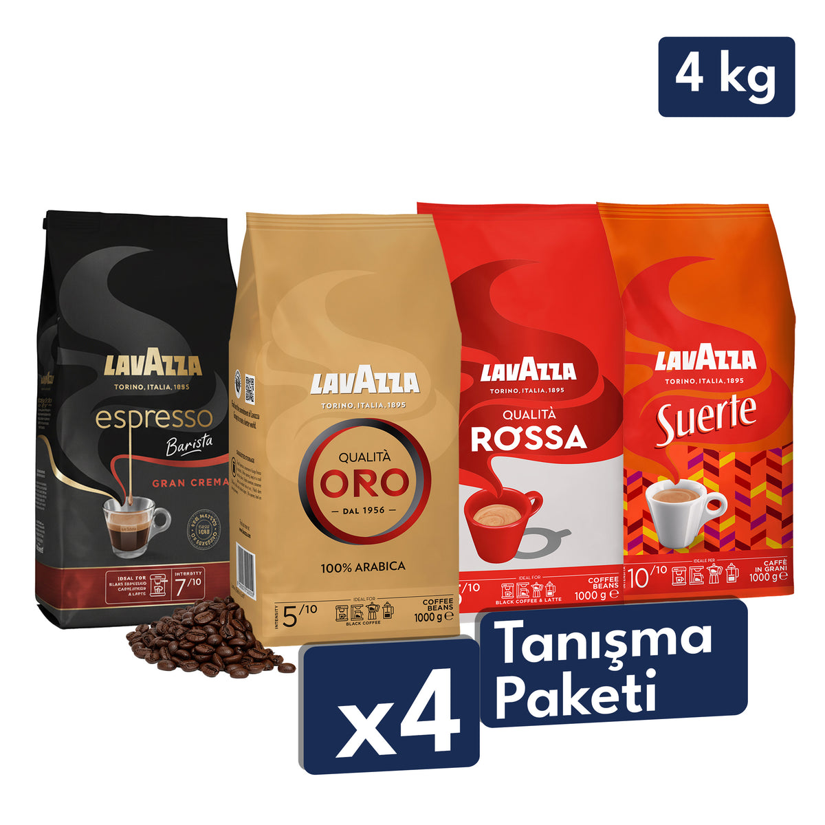 Qualità Oro, Espresso Barista Gran Crema, Qualità Rossa, Suerte 1 Kg Espresso Çekirdek Kahve Tanışma Paketi