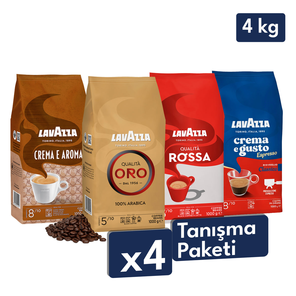 Qualità Oro, Crema e Gusto Classico, Qualità Rossa, Crema e Aroma 1 Kg Espresso Çekirdek Kahve Tanışma Paketi