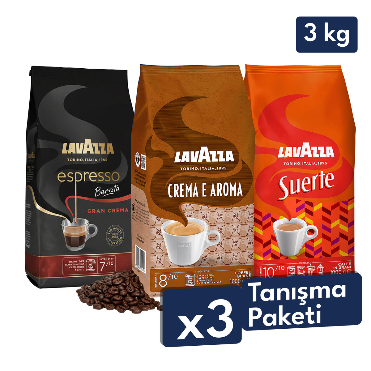 Espresso Barista Gran Crema, Crema e Aroma, Suerte 1 Kg Espresso Çekirdek Kahve Tanışma Paketi