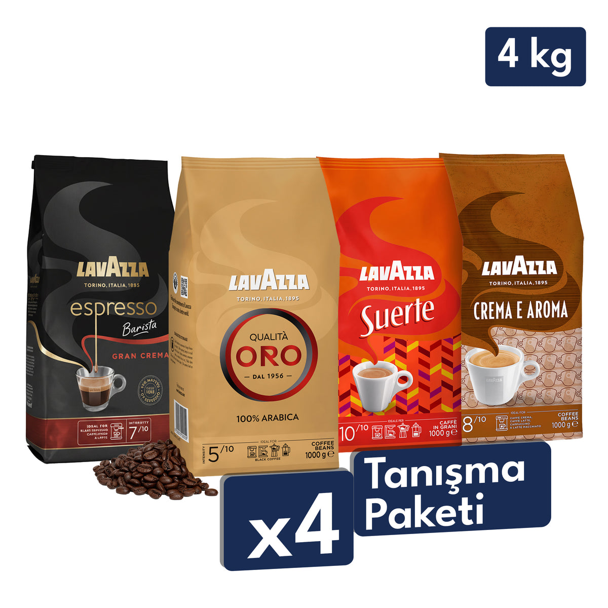 Qualità Oro, Crema e Aroma, Espresso Barista Gran Crema, Suerte 1 Kg Espresso Çekirdek Kahve Tanışma Paketi
