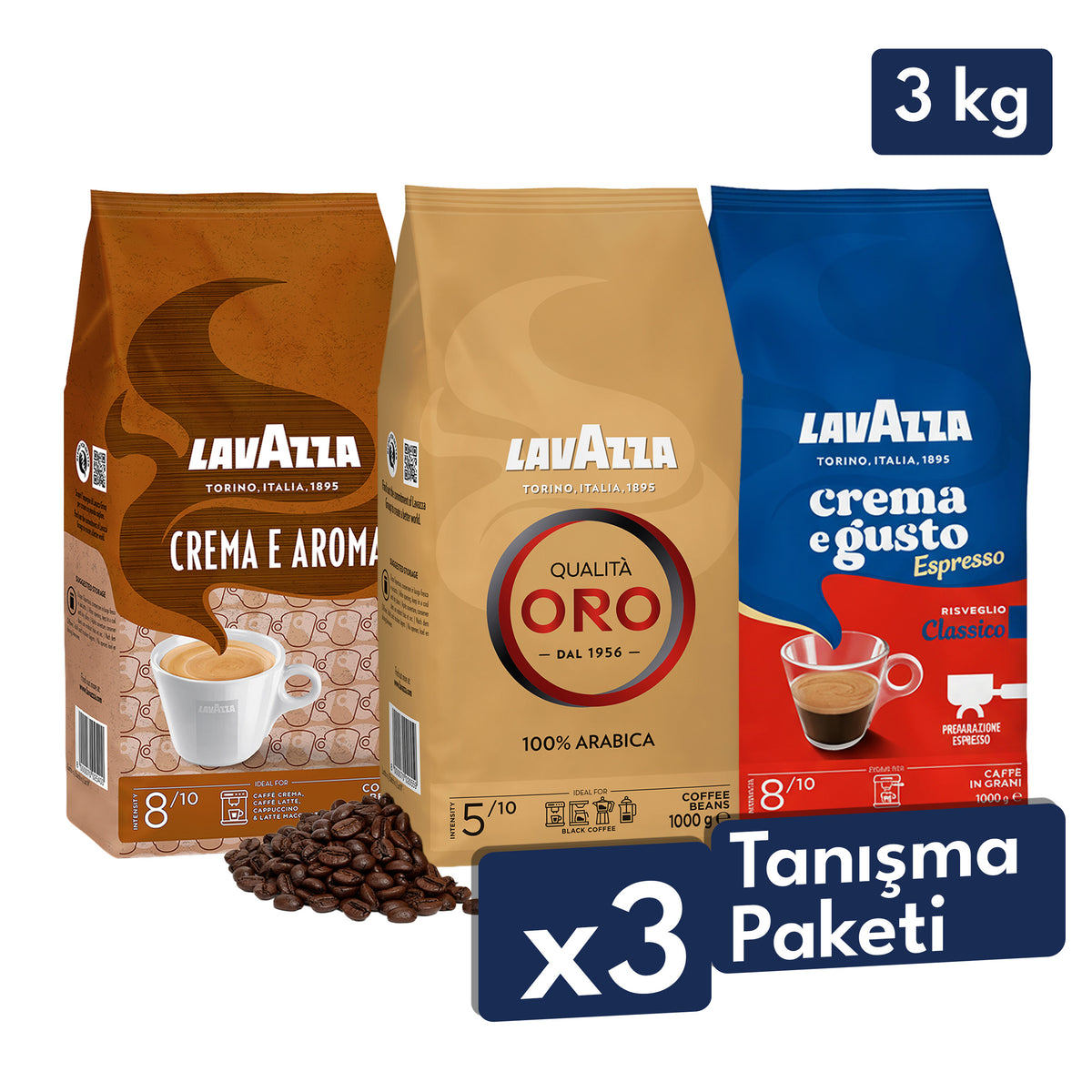 Qualità Oro, Crema e Gusto Classico, Crema e Aroma 1 Kg Espresso Çekirdek Kahve Tanışma Paketi