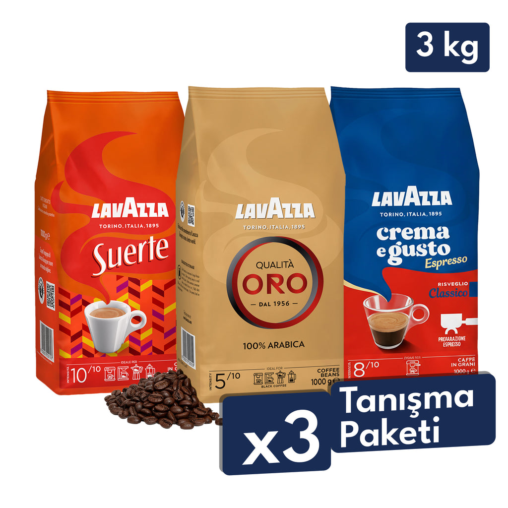 Qualità Oro, Crema e Gusto Classico, Suerte 1 Kg Espresso Çekirdek Kahve Tanışma Paketi