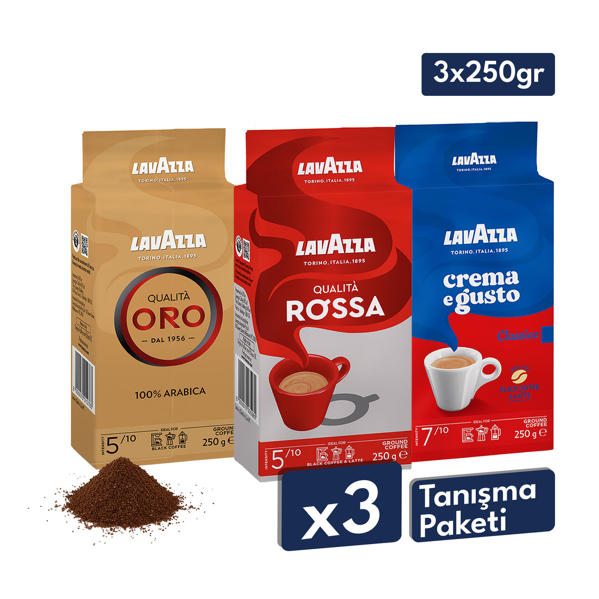 Qualità Oro, Qualità Rossa, Crema E Gusto Öğütülmüş Filtre Kahve, 250 gr Tanışma Paketi