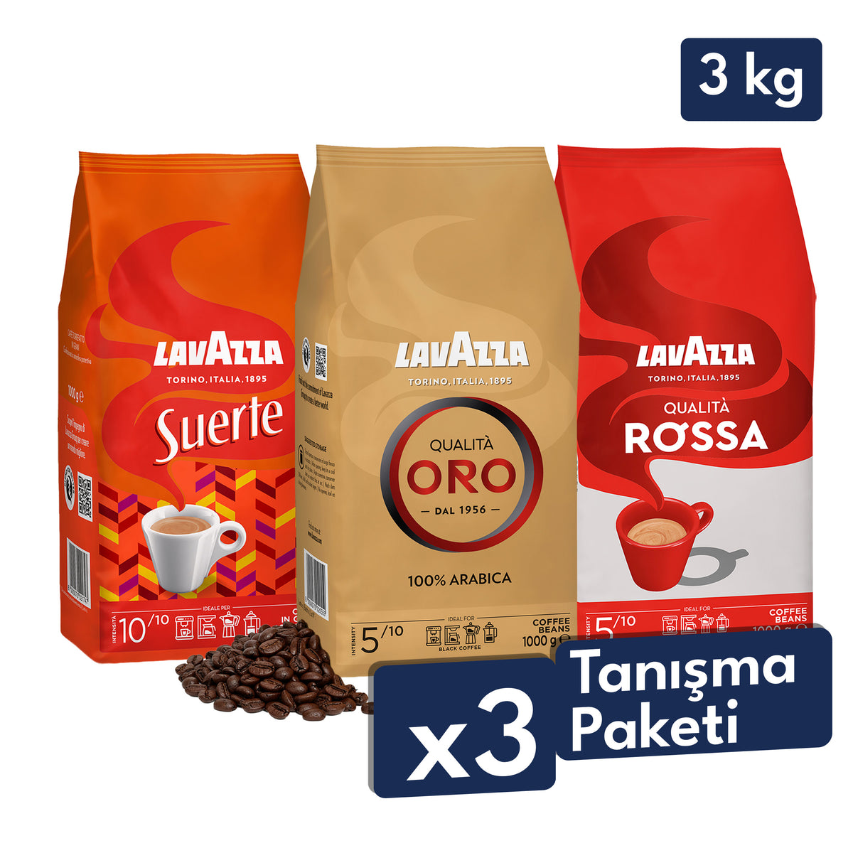 Qualità Oro, Qualità Rossa, Suerte 1 Kg Espresso Çekirdek Kahve Tanışma Paketi