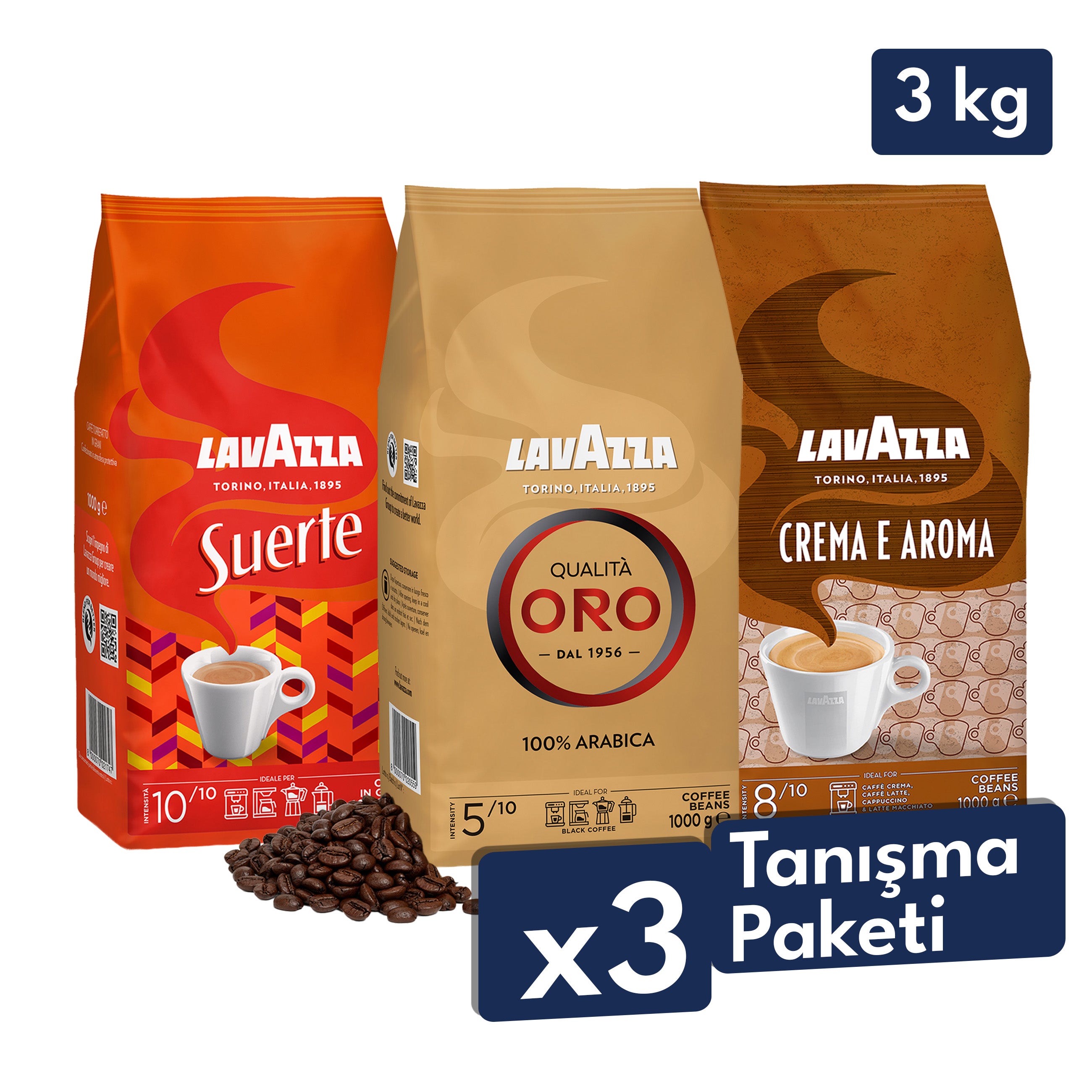 Qualità Oro, Suerte, Crema e Aroma 1 Kg Espresso Çekirdek Kahve Tanışma Paketi