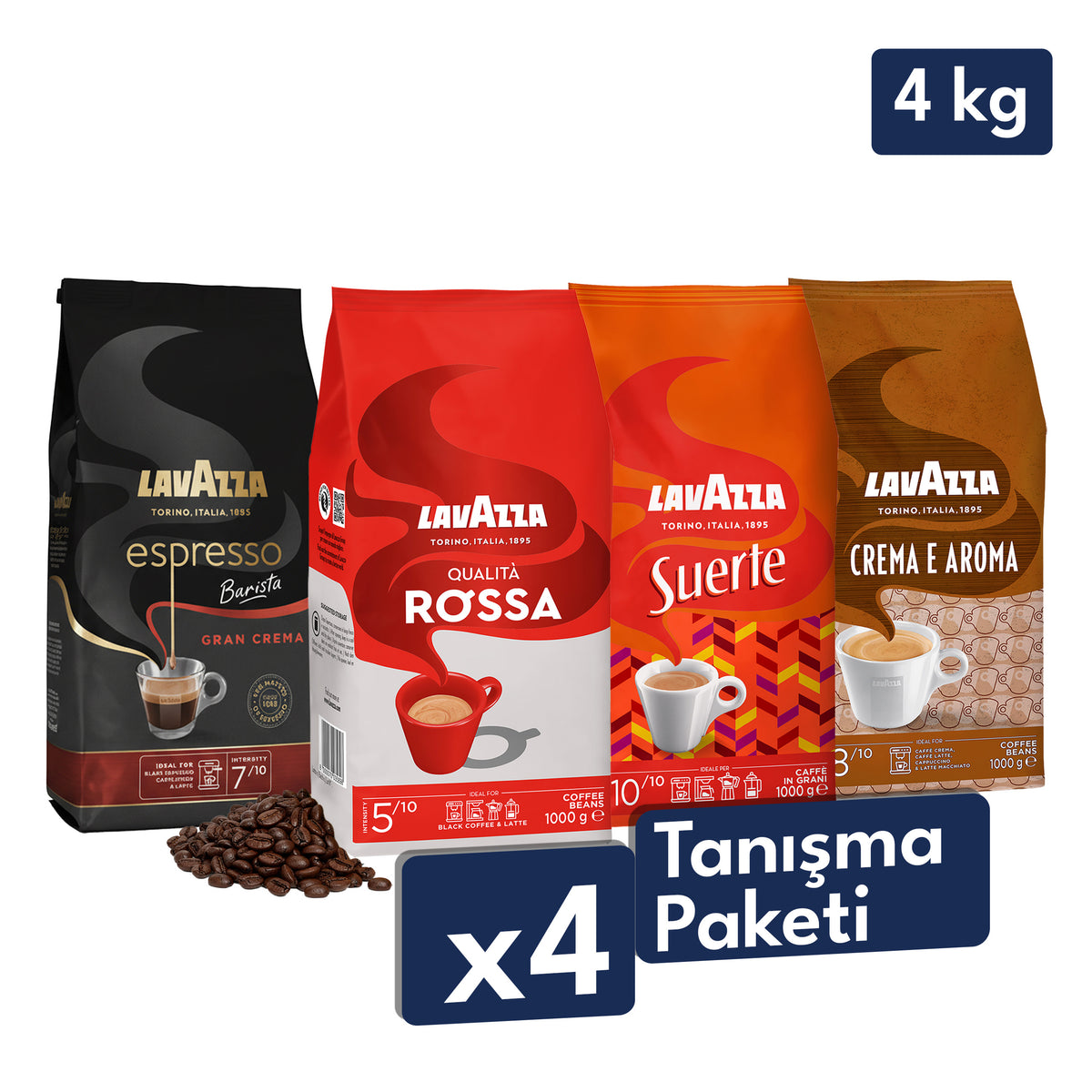 Qualità Rossa, Crema e Aroma, Espresso Barista Gran Crema, Suerte 1 Kg Espresso Çekirdek Kahve Tanışma Paketi