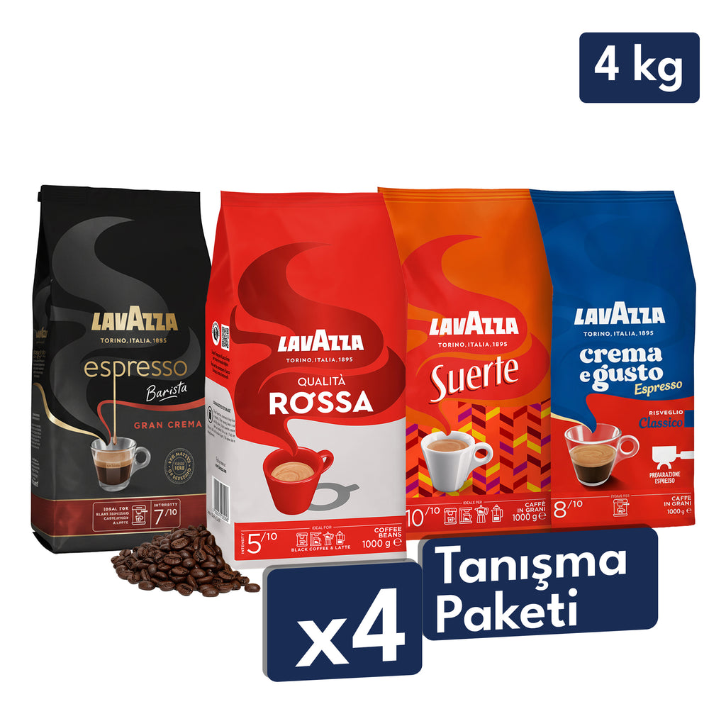 Qualità Rossa, Crema e Gusto Classico, Espresso Barista Gran Crema, Suerte 1 Kg Espresso Çekirdek Kahve Tanışma Paketi