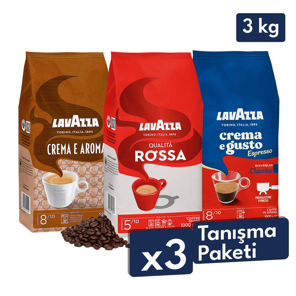 Qualità Rossa, Crema e Gusto Classico,  Crema e Aroma 1 Kg Espresso Çekirdek Kahve Tanışma Paketi
