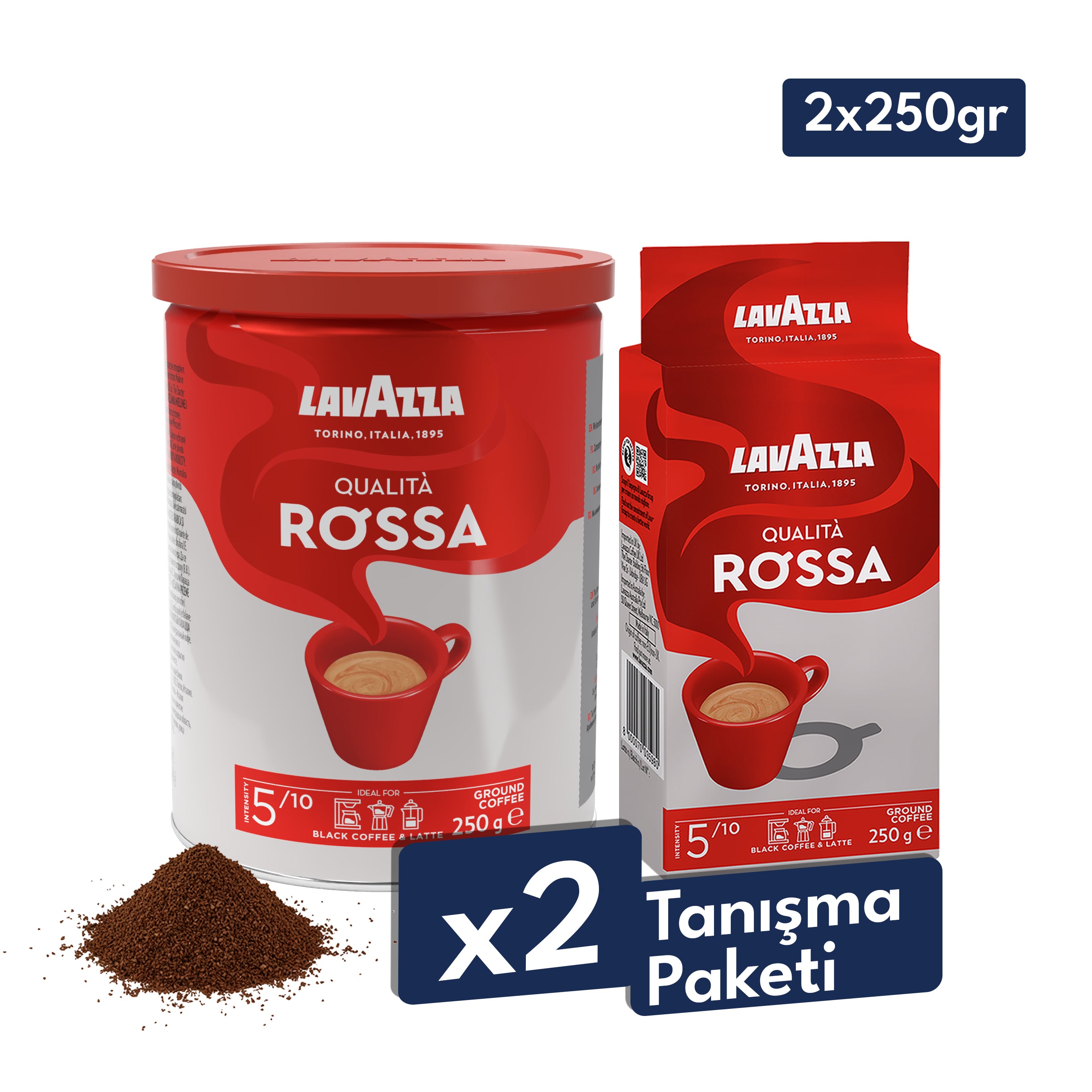 Lavazza Qualita Rossa Öğütülmüş Filtre Kahve 2x250 gr Teneke Kutu, İkili Saklama Paketi